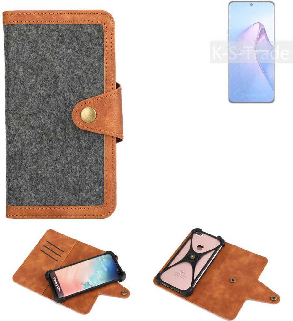 K-S-Trade Schutzhülle Handyhülle kompatibel mit Oppo Reno8 Pro Global Filz Hülle Kunst-Leder dunkelgrau braun (1x)