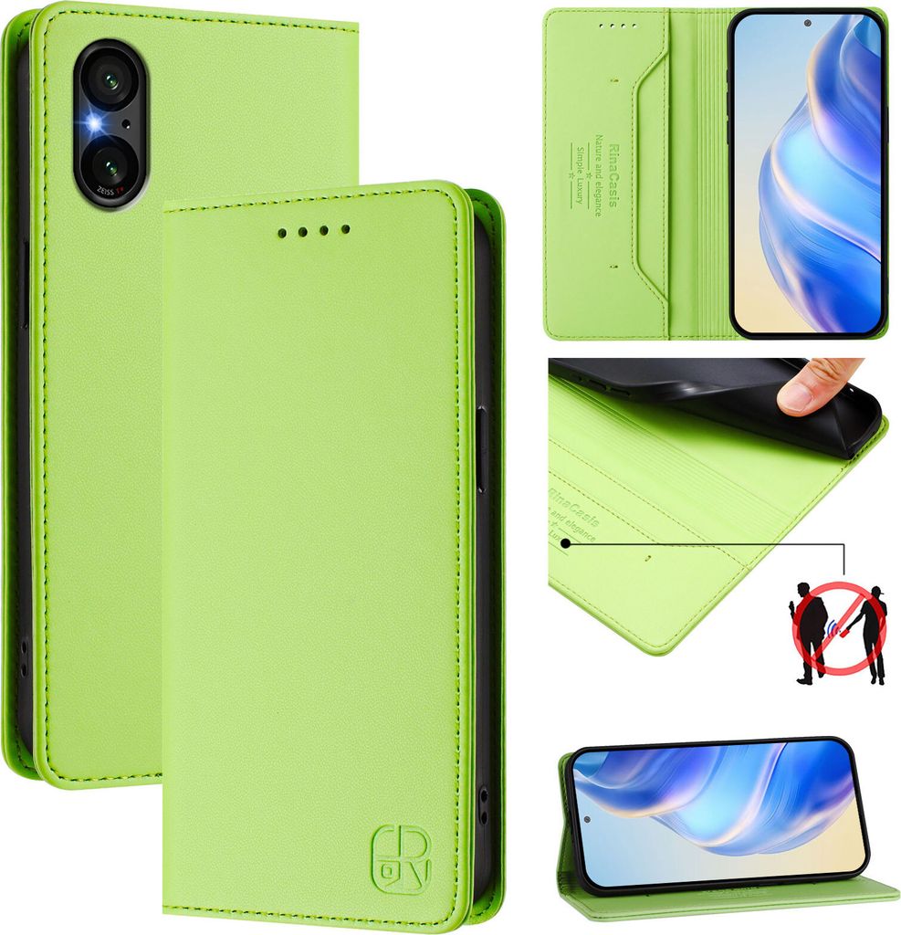 Lederhülle für Sony Xperia 5 V Hülle Flip Brieftasche Kartenfächern Ständer Schutzhülle Grün