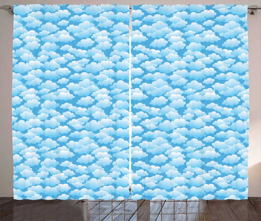 ABAKUHAUS Tenda rustica Wolke, Puffy Cumulus Formation, Tende universali per soggiorno con passanti e ganci, 280 x 175 cm, azzurro chiaro