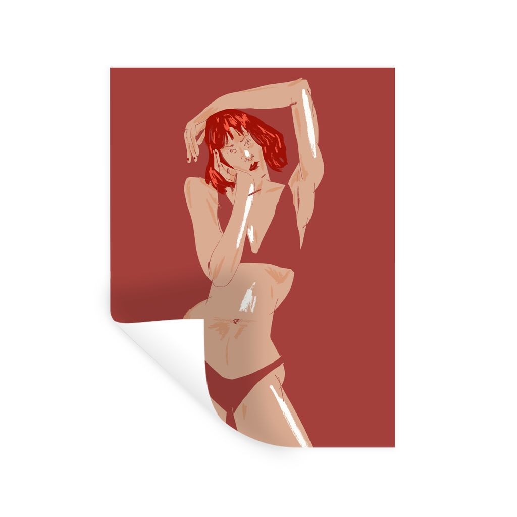 MuchoWow Wandtattoo Wandsticker Wandaufkleber Frau - Rot - Abstrakt - Porträt 120x160 cm Selbstklebend und Repositionierbar - Wierderverwendbar ...