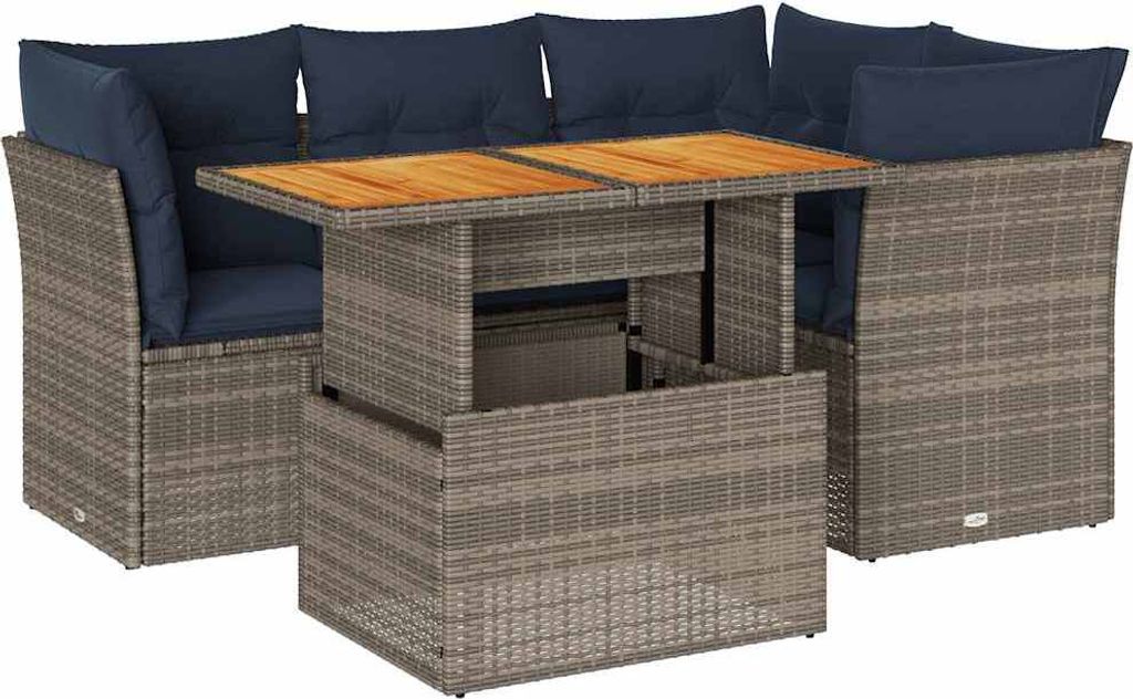 vidaXL 5-tlg. Garten-Sofagarnitur mit Kissen Grau Poly Rattan