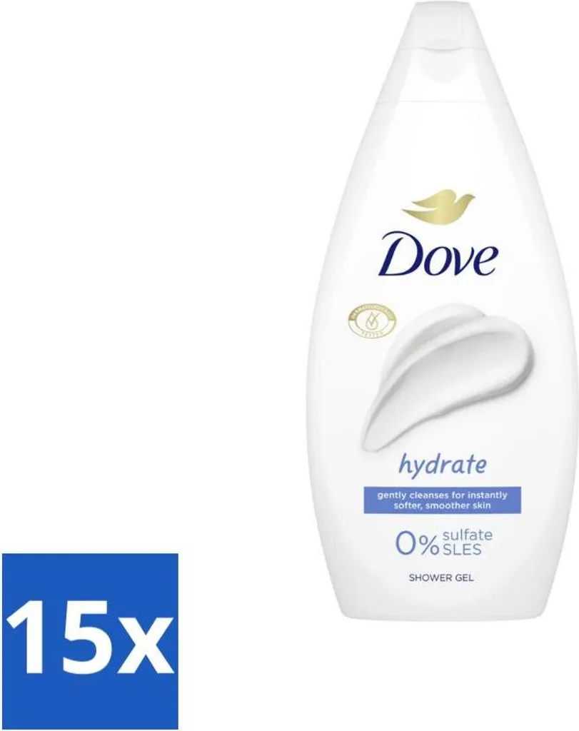 Crema doccia Dove - Idrata - 450 ml - Confezione risparmio - 15 pezzi