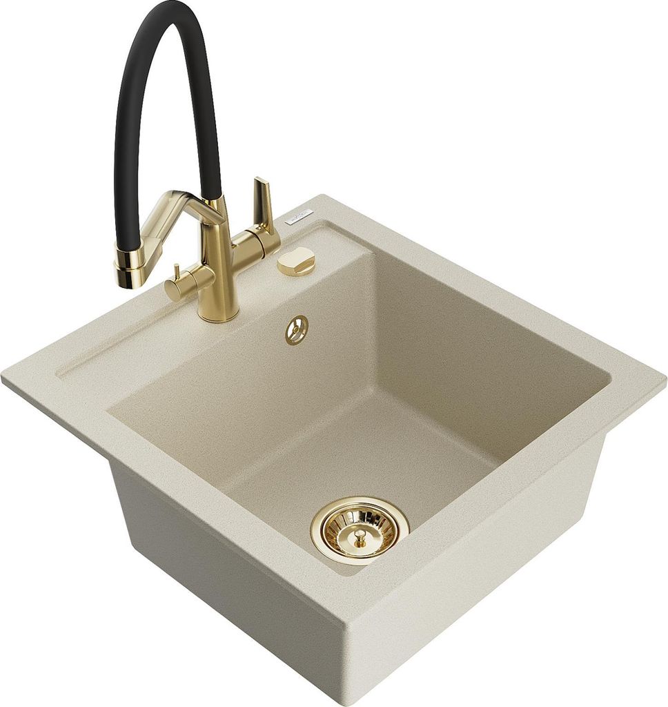 Mexen Vito 1-Becken-Granitspüle mit Mischbatterie Duo, Beige - 6503-69-671701-57-G