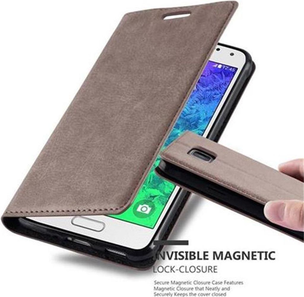 Cadorabo Hülle für Samsung Galaxy ALPHA Schutz Hülle in Braun Handyhülle Etui Case Cover Magnetverschluss