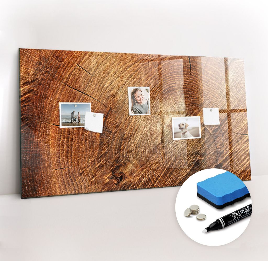 Magnetpinnwand Memoboard - Zubehörsatz - Weißer Marker + Schwamm + Magnete - 120 x 60 cm - Alter Baumstamm