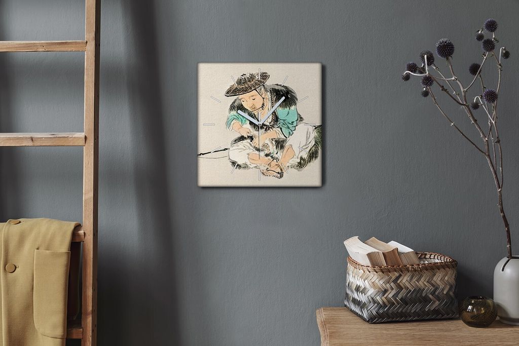 Coloray Hodiny Unikátní 30x30 cm Tiché hodiny Pro obývací pokoj a kuchyň Nástěnné hodiny Plátno Bílé ručičky hodin - Rybář