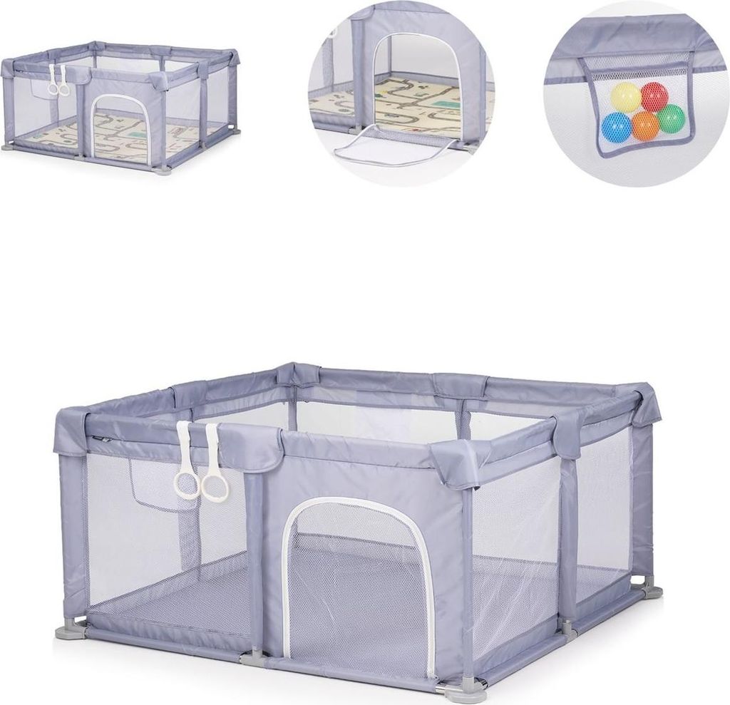 Chipolino Laufstall Fiesta 120 x 120 cm atmungsaktiv Eingang Aufbewahrungstasche grau