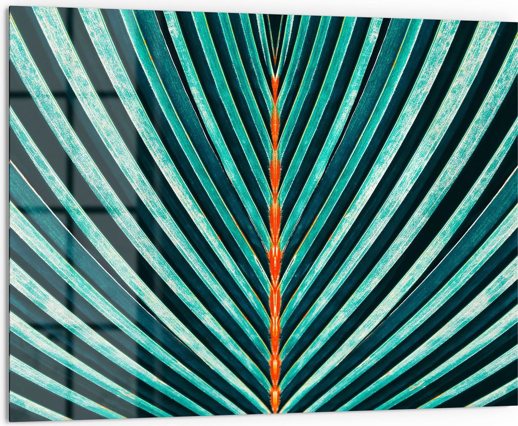 DEQORI Küchenrückwand Glas 80x60 cm 'Palmenblatt-Streifen' Spritzschutz Bad Rückwand