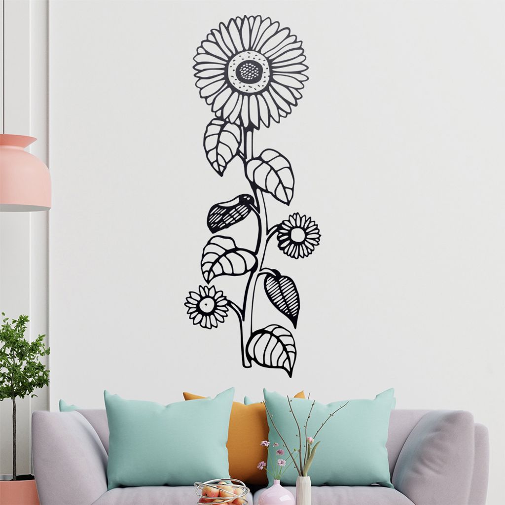 Sonnenblume - Pflanze Wandtattoo in 6 Größen - Wandaufkleber Wall Sticker - Dekoration, Küche, Wohnzimmer, Schlafzimmer, Badezimmer