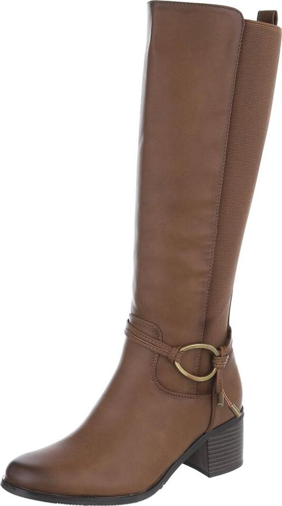 Ital-Design Damen Stiefel Leicht gefüttert Textiloptik, Lederoptik Klassische Stiefel 90169292 Hellbraun Gr. 36
