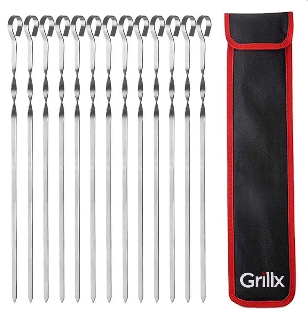 Grillx Grillspieße 12 Stück – Edelstahl 40cm – Kebab & Produktbild 