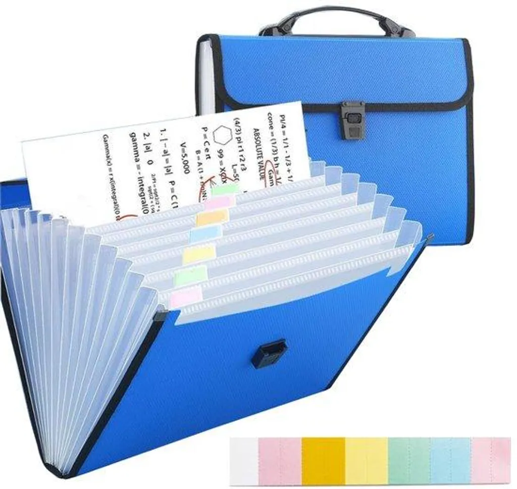 Trieur A4 plastique bleu 13 compartiments - Classeur de documents maison