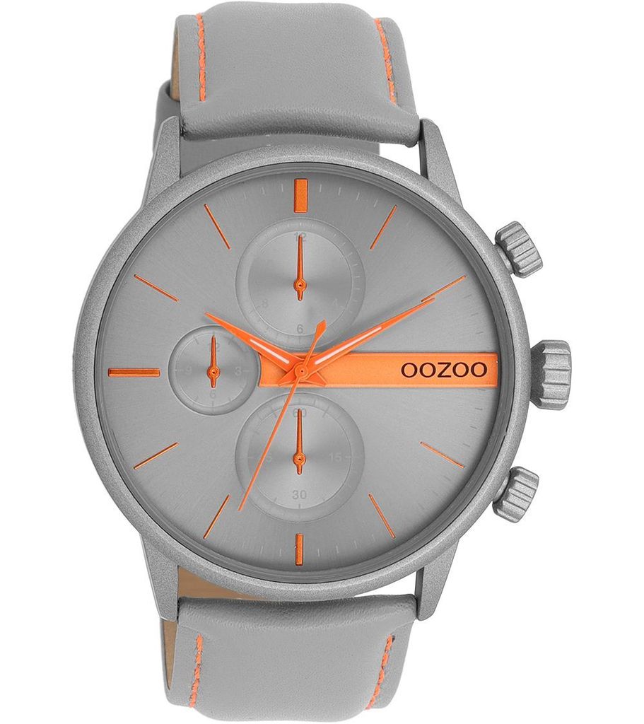Oozoo Armbanduhr grau Leder Timepieces Herren Analog-Quarzuhr UOC11225