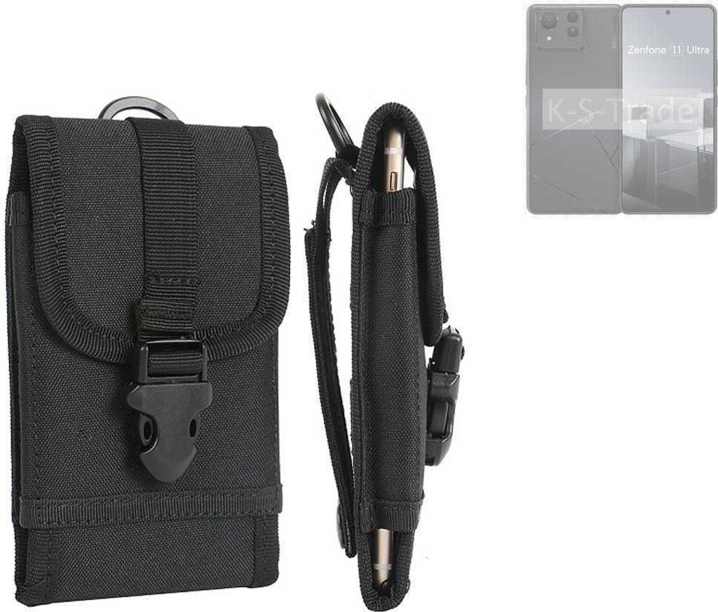 K-S-Trade Holster Handy Hülle kompatibel mit Asus Zenfone 11 Ultra Holster Handytasche Gürtel Tasche Schutz Hülle Robust Outdoor schwarz