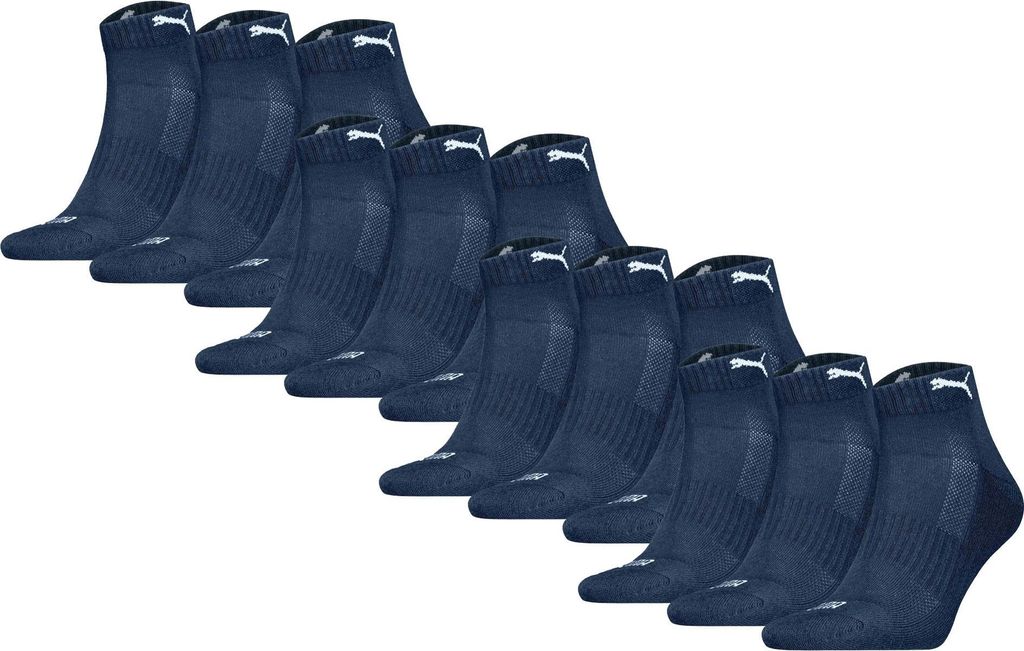 PUMA Uni Quartersocken, 12er Pack - Cushioned Quarter 12P, Logo, einfarbig Blau 39-42