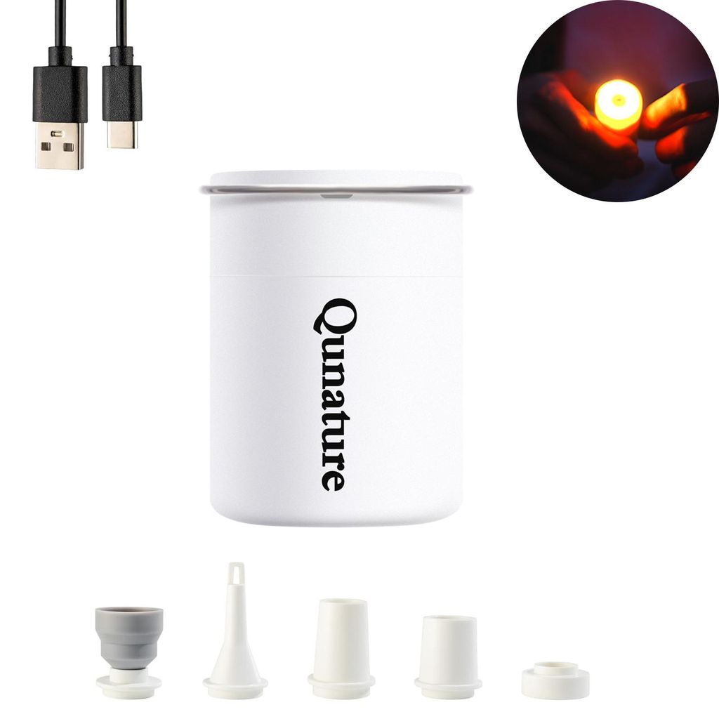 Qunature 3 in 1 Leicht Mini Elektrische Luftpumpe 1500mAh Beleuchtbar Camping Air Pump, Magnetische Lampe, Mit 5 Luftdüsen, Weiß