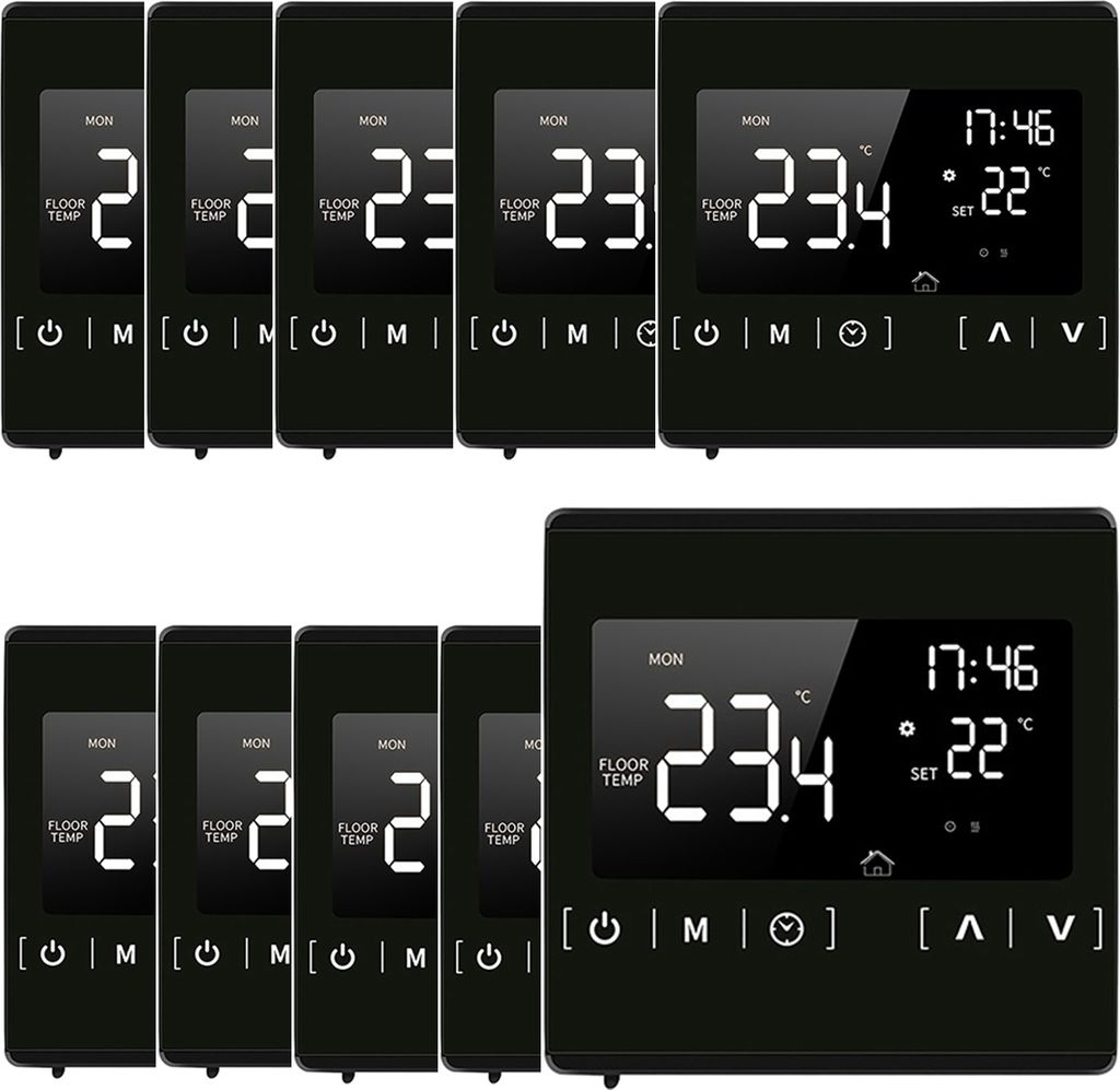 10X Smart Digital Raumthermostat LCD Touchscreen Thermostat Wandthermostat für 16A Elektroheizung Fußbodenheizung Programmierbarer,Schwarz