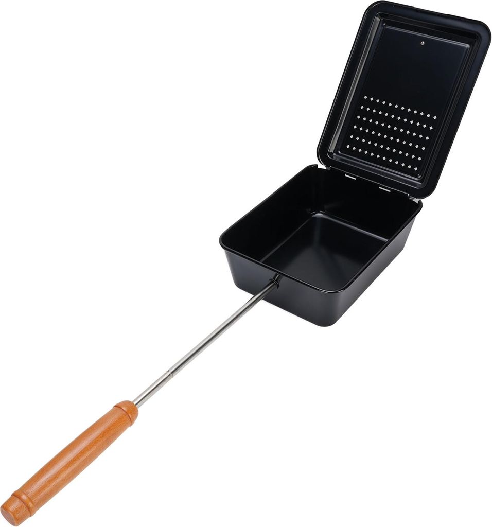 Popcorn Grill Tablett Eisen manuelle Popcorn-Pfanne mit Holzgriff für Haus Camping Hinterhof