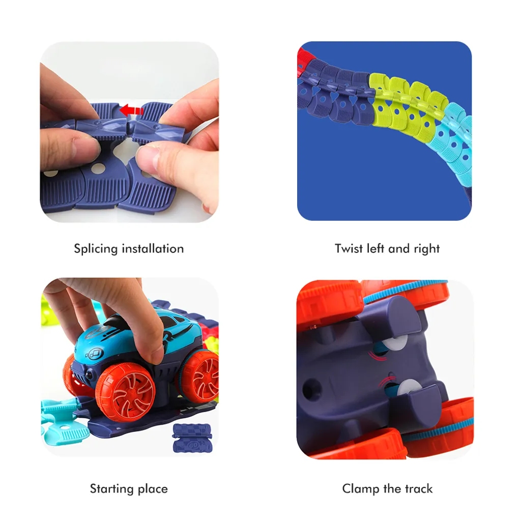 Jouet piste de course à assembler LED avec rails flexibles magiques