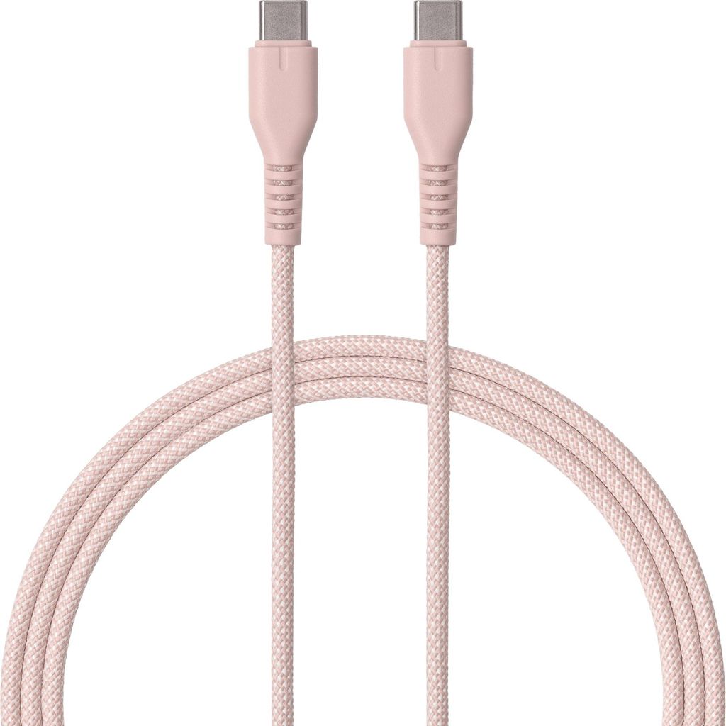 QUALO Nylon USB-C auf USB-C Kabel – 1,5 m, 3 A, Rosa QKN-CC-16, Schnellladekabel 60W