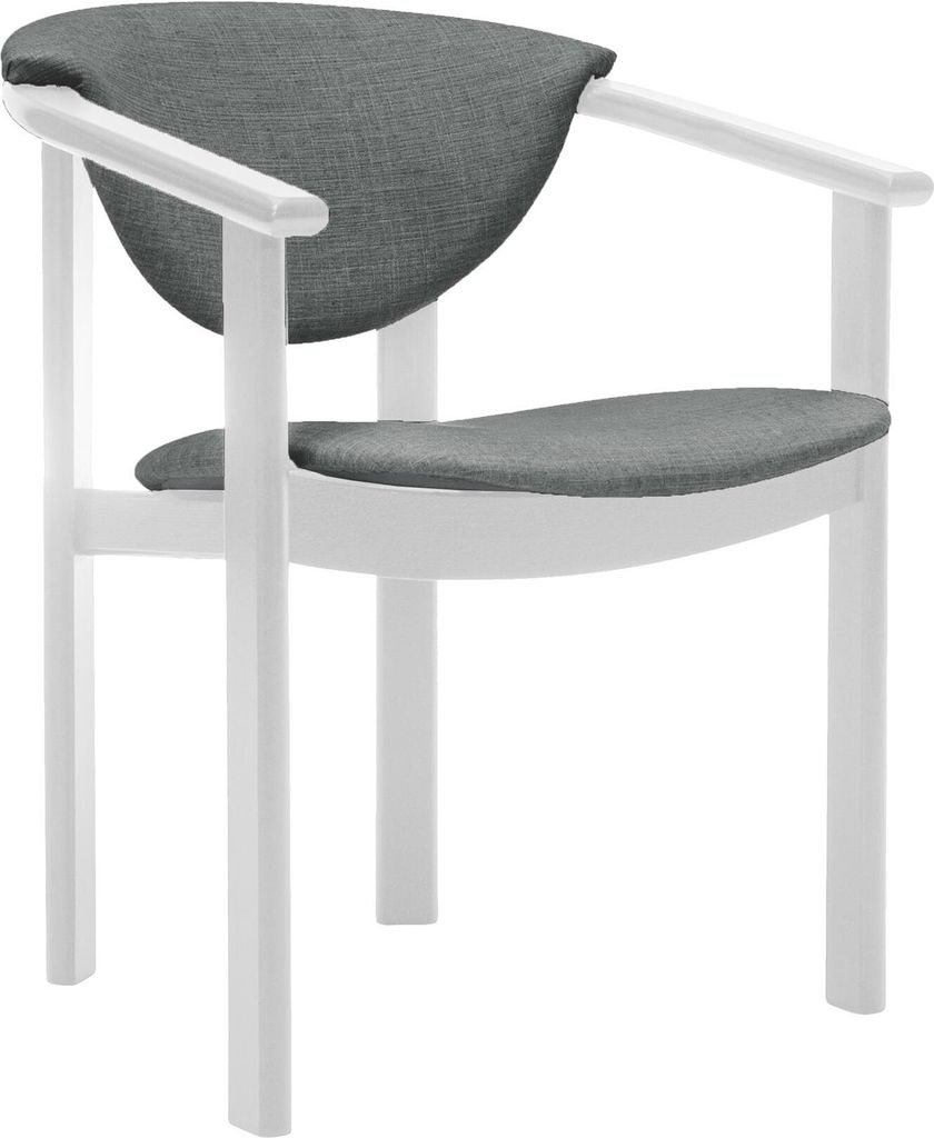 Polsterstuhl mit Armlehnen Kate F1 moderne gepolsterte Stuhl stilvoll Sessel für Esszimmer in Webstoff, Farbe: grau - inari 91, Beinefarbe: weiß
