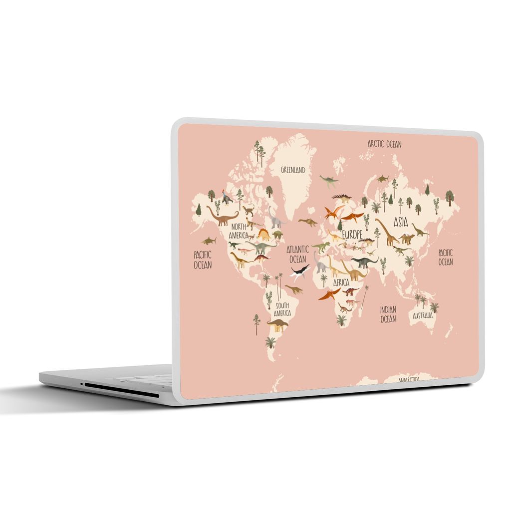 MuchoWow Laptop Aufkleber Sticker Cover Weltkarte - Kinderzimmer - Dino's - Mädchen - Kinder - Rosa 31x22.5 cm - Laptop-Deko