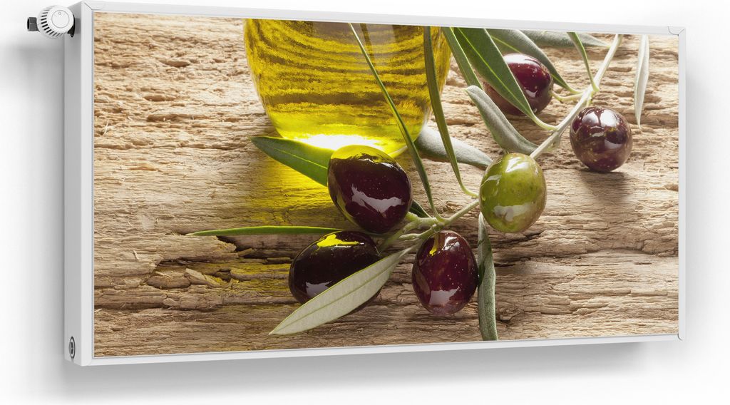 DEQORI Magnetmatte Heizung beschreibbar 120x60 cm 'Olivenzweig und Öl' Magnetfolie