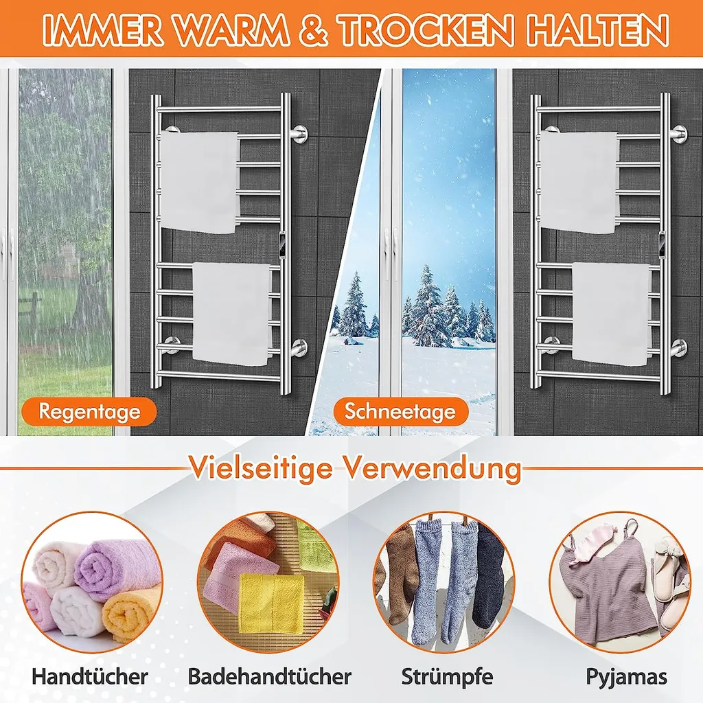 Chauffe-serviettes électrique pour salle de bain moderne inox 120W - 2