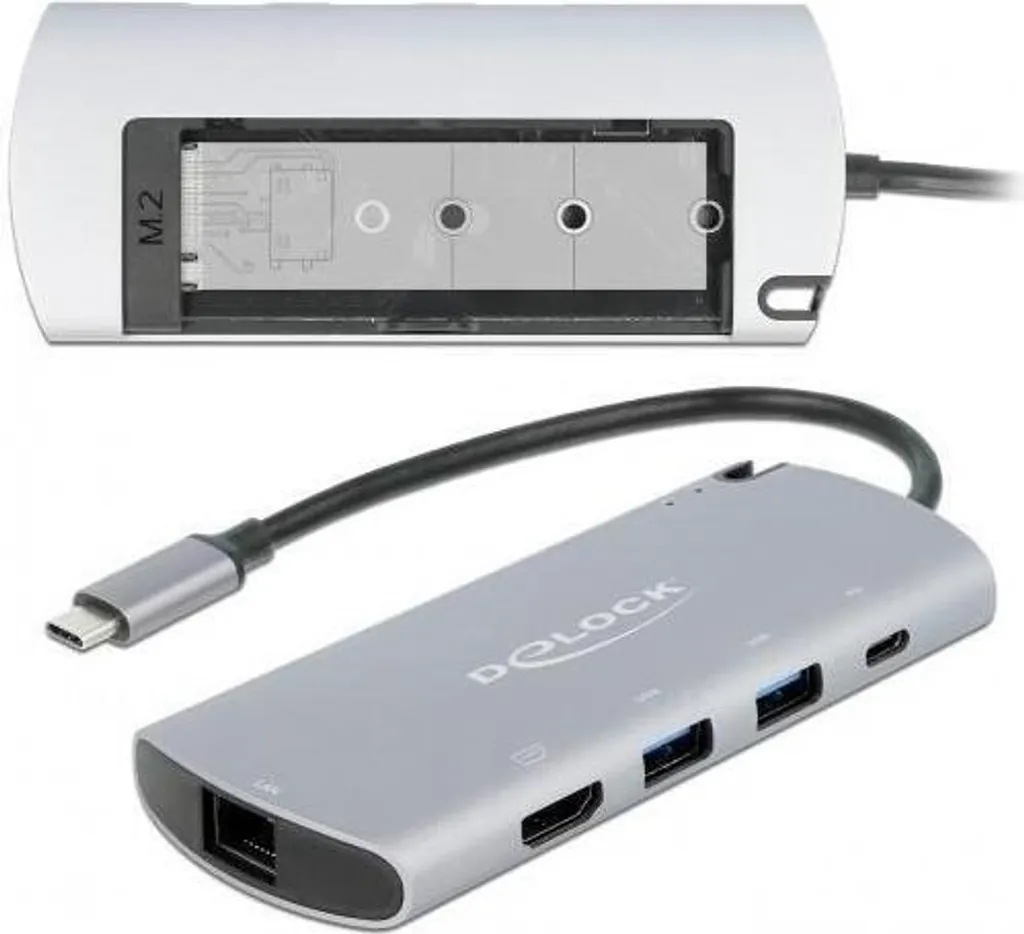Hub USB-C multifonction avec boîtier SSD M.2 intégré, finition aluminium - 3