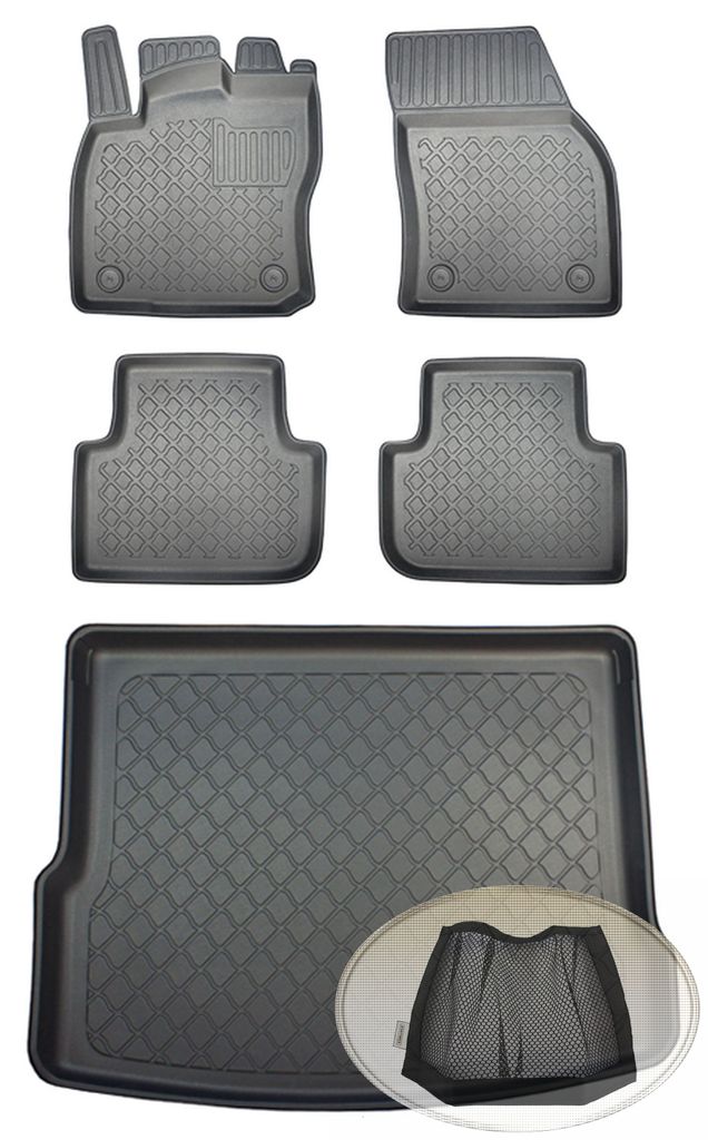 SET Kofferraumwanne Gummifußmatten für VW Volkswagen Tiguan Trendline 2 AD Steilheck Geländewagen SUV 5-türer 2016- erhöhte Ladefläche (gerad...