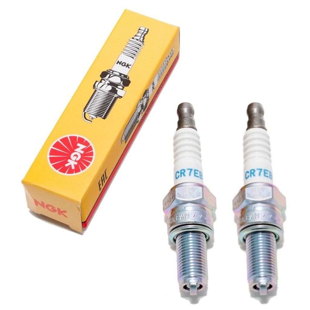Zündkerzen Set NGK 2x CR7EB Zündkerze entstört, 19,0mm Langgewinde Ø 10,0mm Hex 16,0mm, Elektrodenabstand 0,75mm, Wärmewert 7, feste SAE-Ansch...