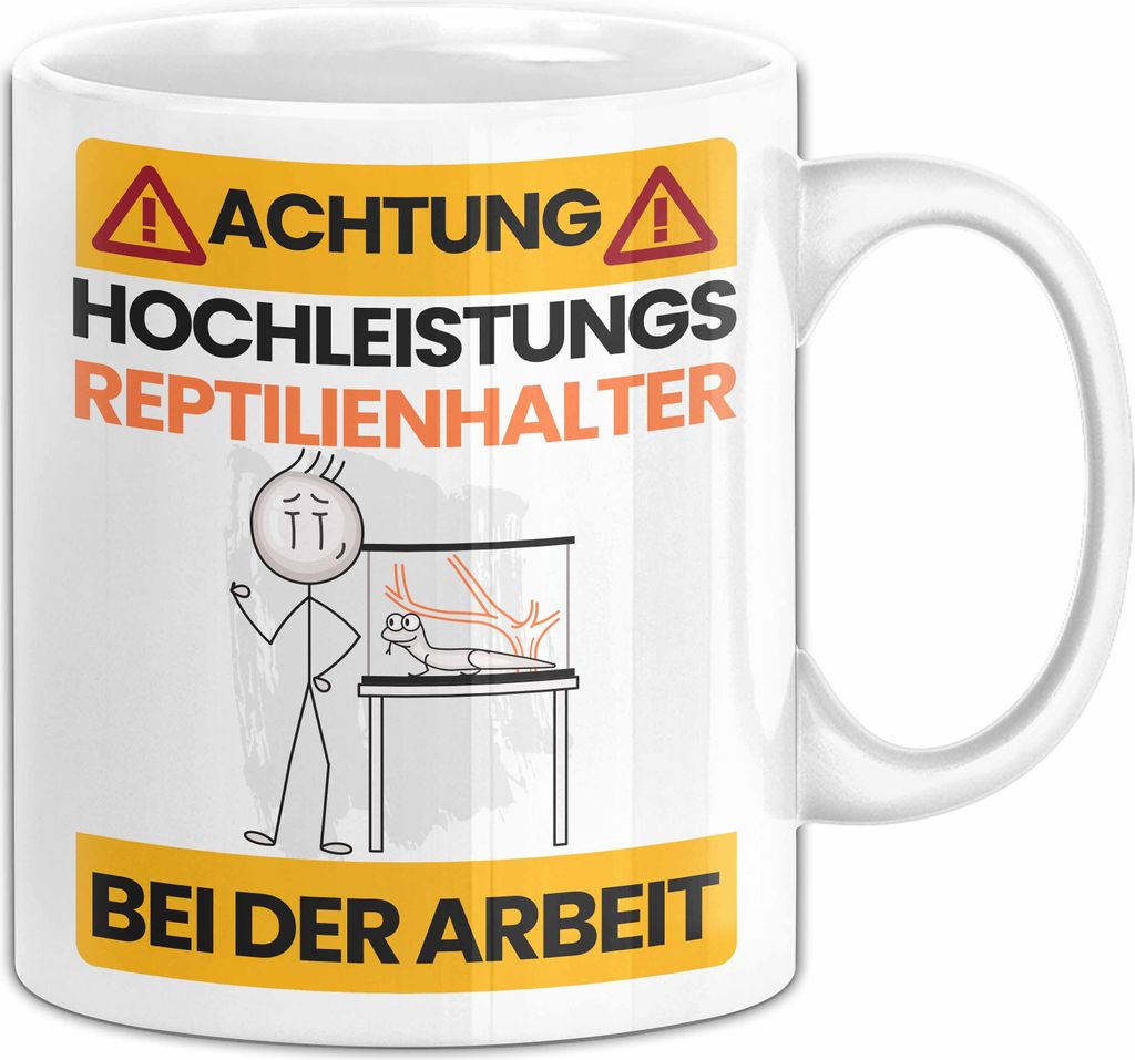 Reptilienhalter Tasse Geschenk Lustiger Spruch Geschenkidee für Reptilienhalter Achtung Hochleistungs Reptilienhalter Bei Der Arbeit (Weiß)