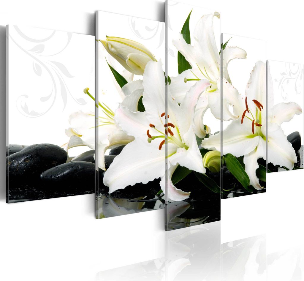 Leinwandbilder 200x100 cm b-A-0014-b-n Vlies Leinwandbild 5 tlg Kunstdruck modern Wandbilder XXL Wanddekoration Design Wand Bild BLUMEN LILIEN