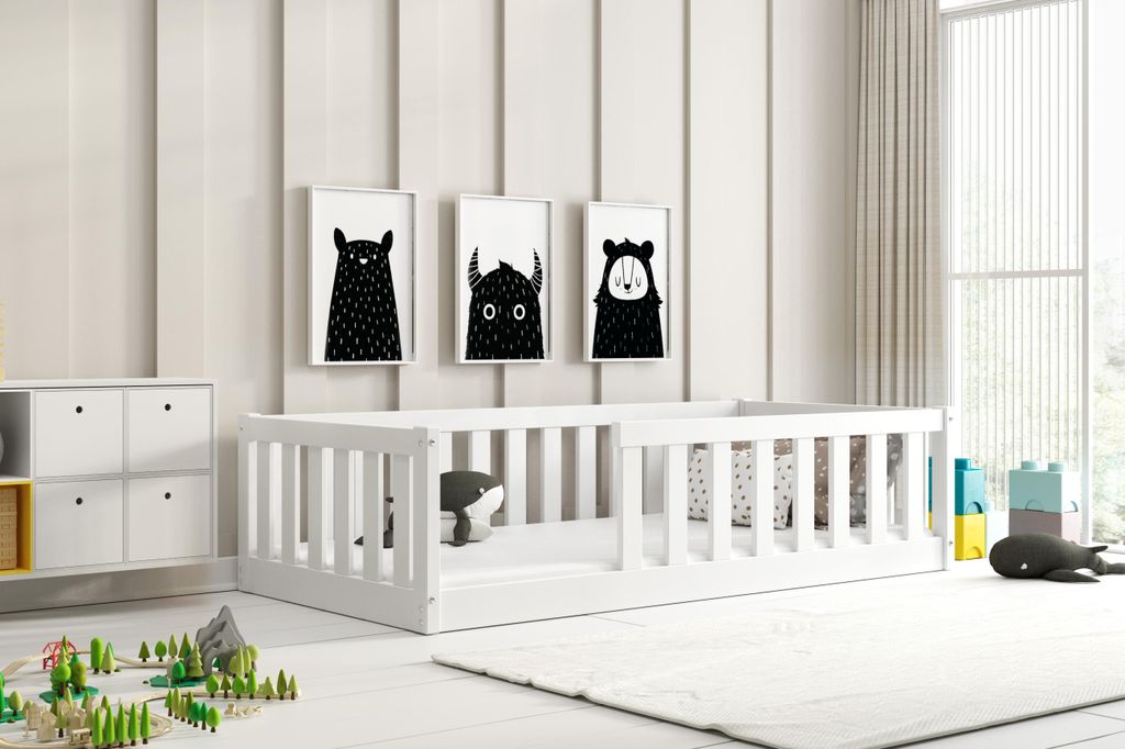 Kinderbett 80x160 SELENE mit Rausfallschutz - weiß Produktbild 