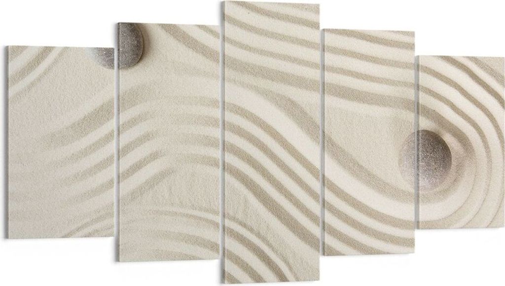 Bild auf Leinwand - Leinwandbild - 5 Teile - Steine Figuren Sand - 160x85cm - Wand Bild - Wanddeko - Wandbilder - Leinwanddruck - Bilder - Wanddeko...