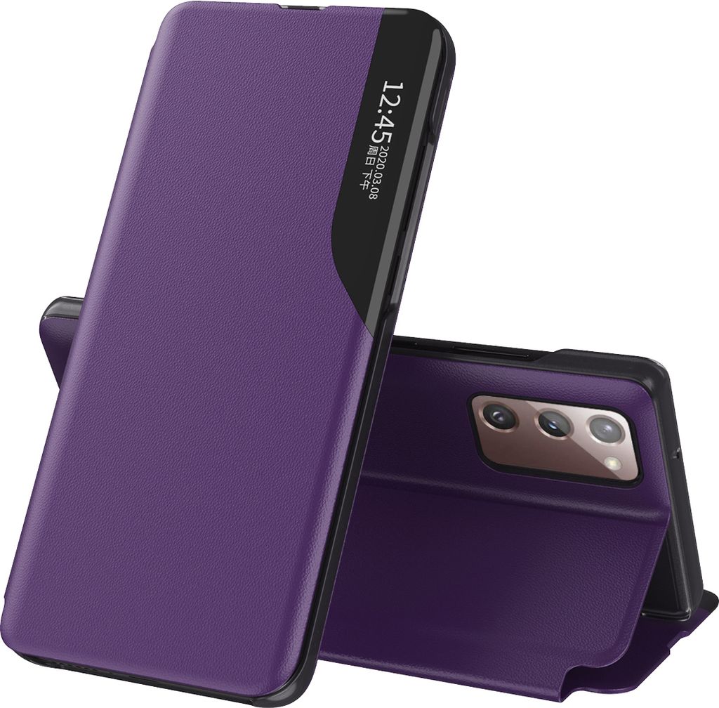 LaimTop Hülle für Galaxy S20 FE, Smart View Fenster Flip Stand Cover Kunstleder Schutzhülle für Samsung Galaxy S20 FE Lila
