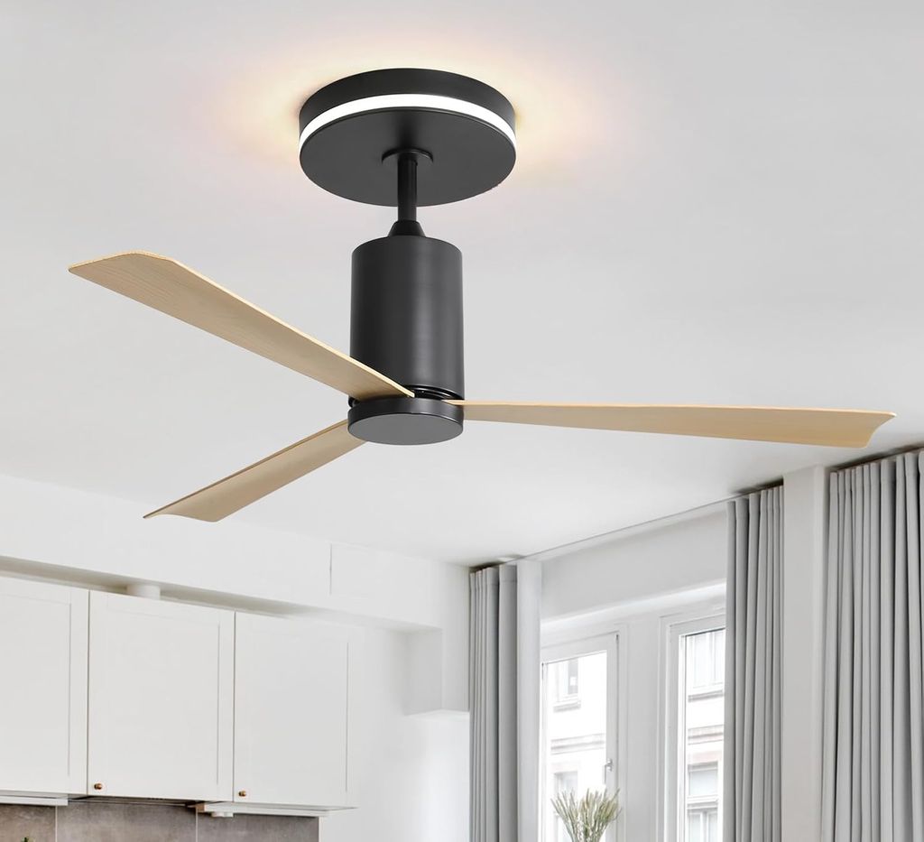 Parrot Uncle 132 cm Deckenventilator mit LED, Fernbedienung & 3 ABS-Flügeln, leiser DC-Motor, flach & rückwärtslaufend für Wohnzimmer