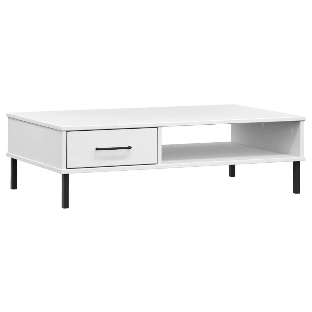 Tavolino Salotto OSLO in Legno Massello Pino e Metallo Bianco SYFAX
