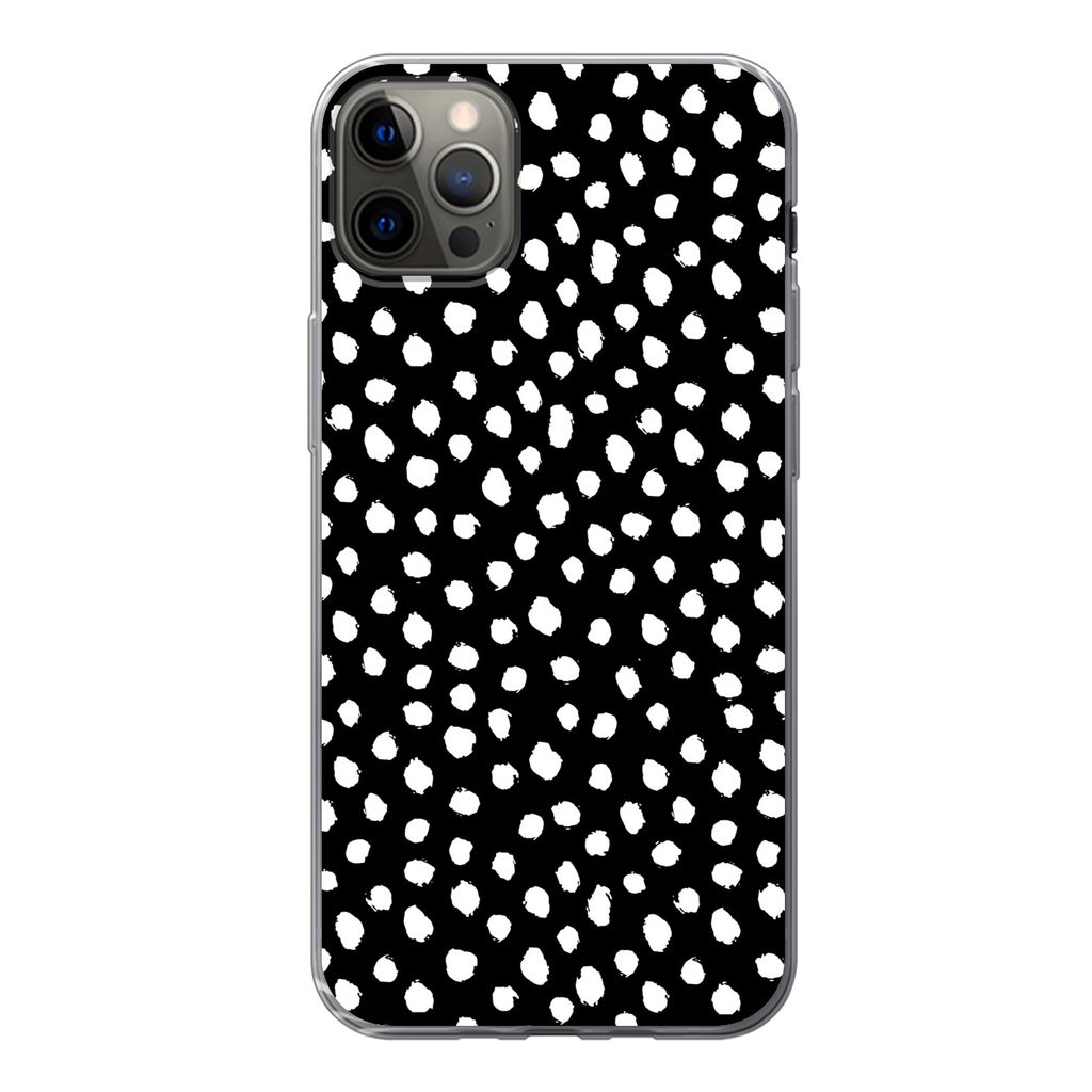 MuchoWow Handyhülle Schutzhülle Hülle für iPhone 13 Pro Max Polka dots - Schwarz - Weiß Silikon Softcase Handy Hülle - Mobiltelefon