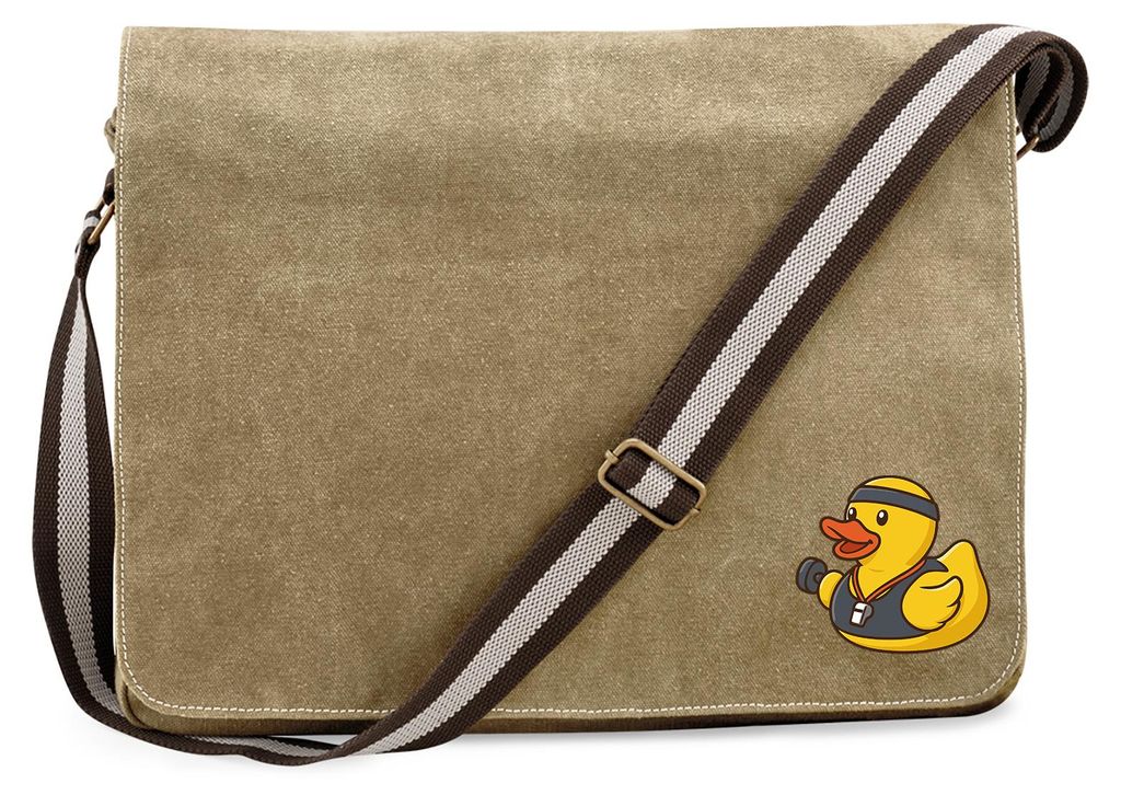 Huuraa Umhängetasche Quietscheente Fitness-Trainer Gummiente Coach 14 Liter Sahara Canvas Laptoptasche Geschenkidee