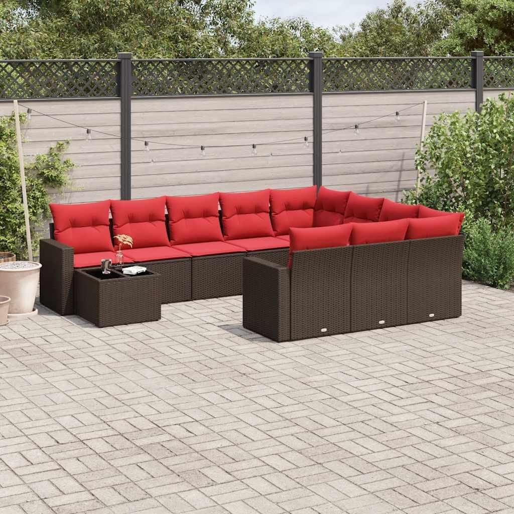 Maison Exclusive - 11-teiliges Gartensofa-Set mit Kissen, braun, Polyrattan