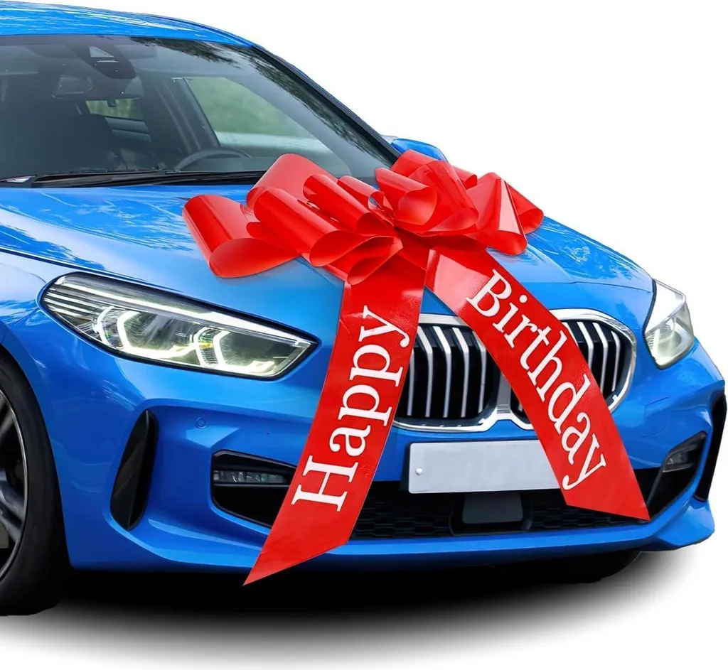 Nœud voiture rouge 60cm avec ventouse antidérapante et ruban brillant