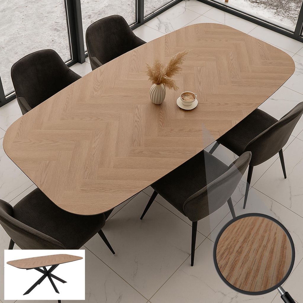 Esszimmertisch HWC-O56, Tisch Esstisch, MDF Metall 200x100cm helle Eiche-Optik