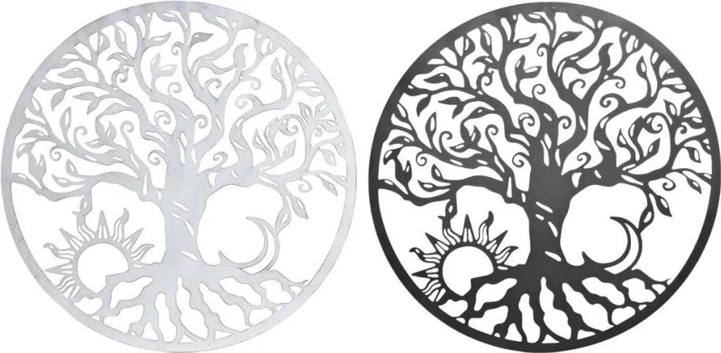 Tableau mural en métal Lune indienne Noir et Blanc - Lot de 2 DKD Home