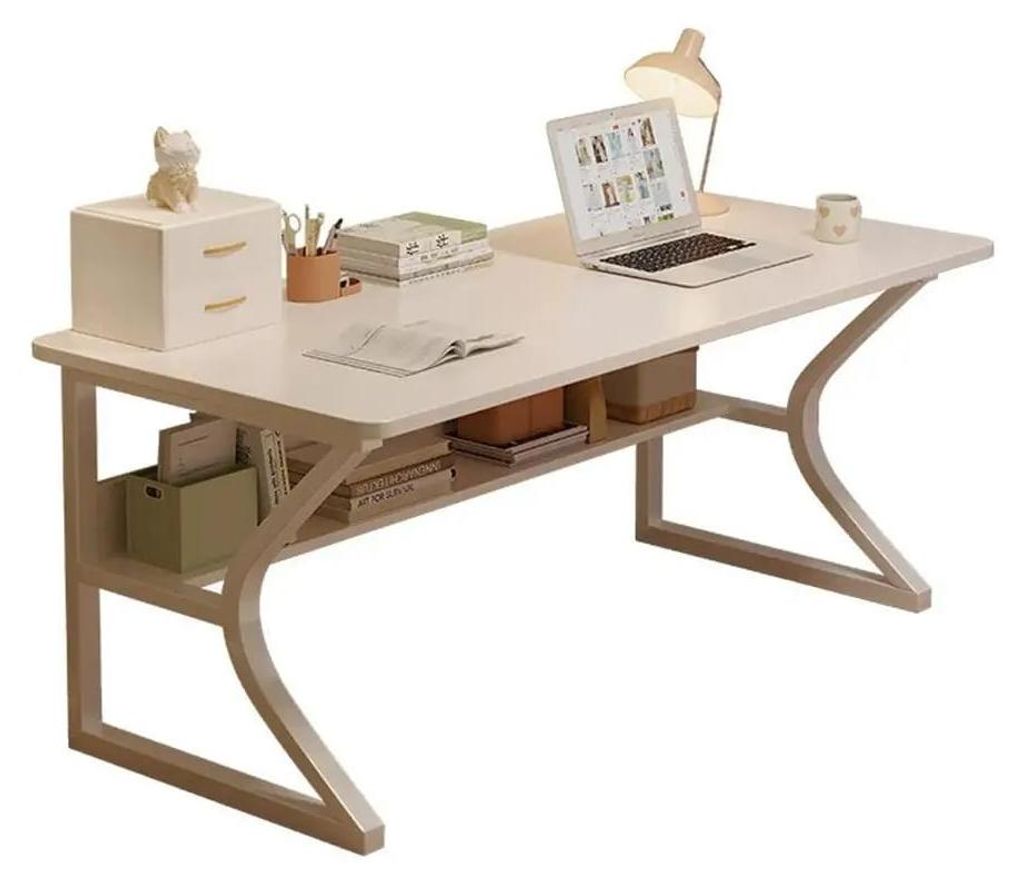 Computertisch Home Office - Schreibtisch für Laptop - Kleiner Schreibtisch 80x50x75 cm - Metallgestell Holzplatte - Ablagefächer - Weiß