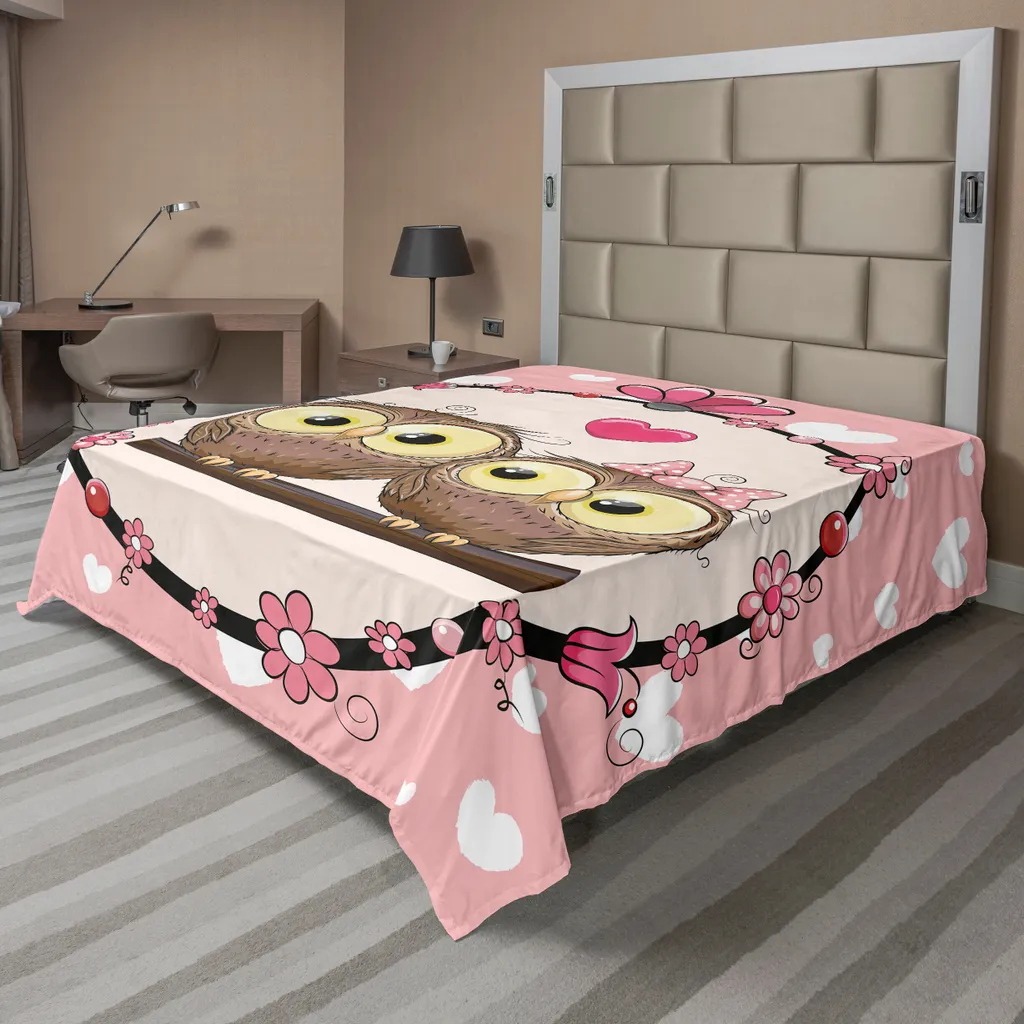 Drap de Lit Doux et Confortable à Motif Hiboux Jaune Clair 260x228 cm