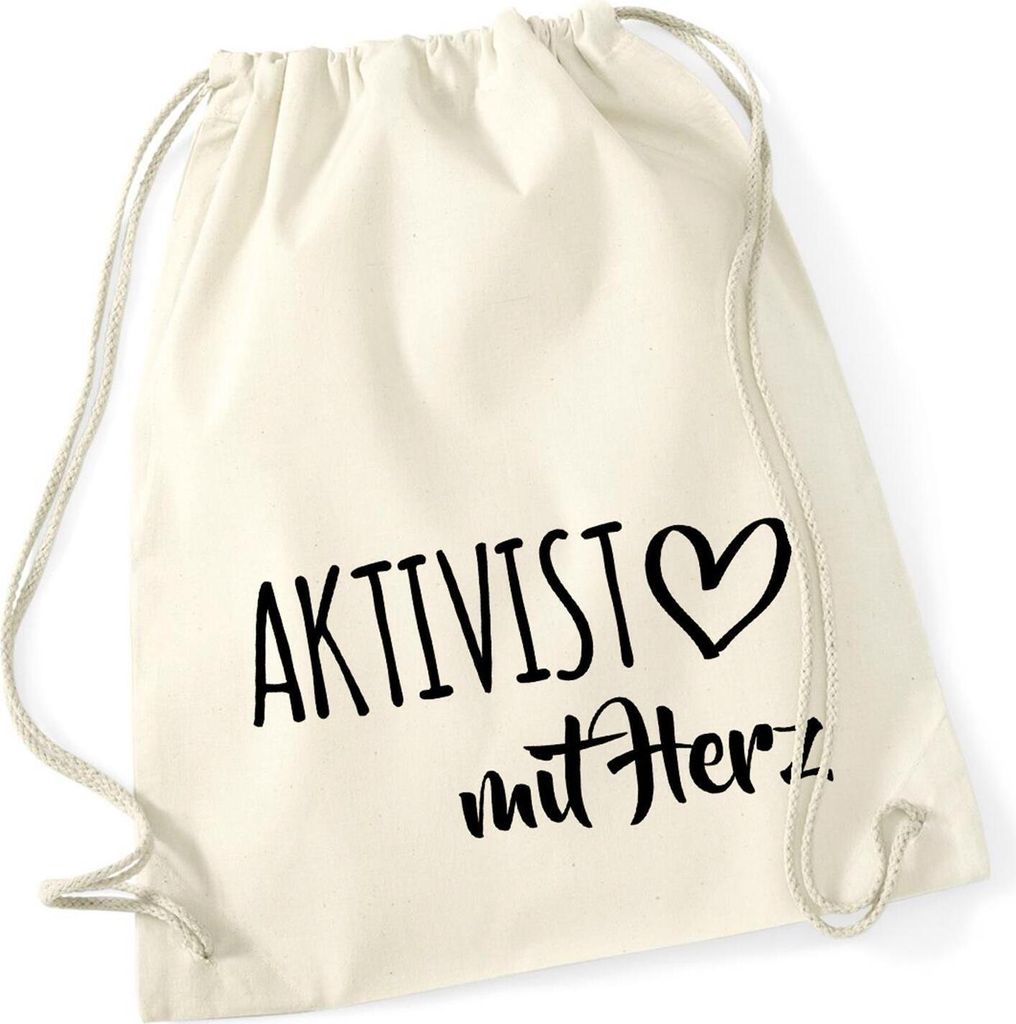 Huuraa Turnbeutel Aktivist mit Herz 12 Liter Natural Baumwolle Rucksack Geschenkidee
