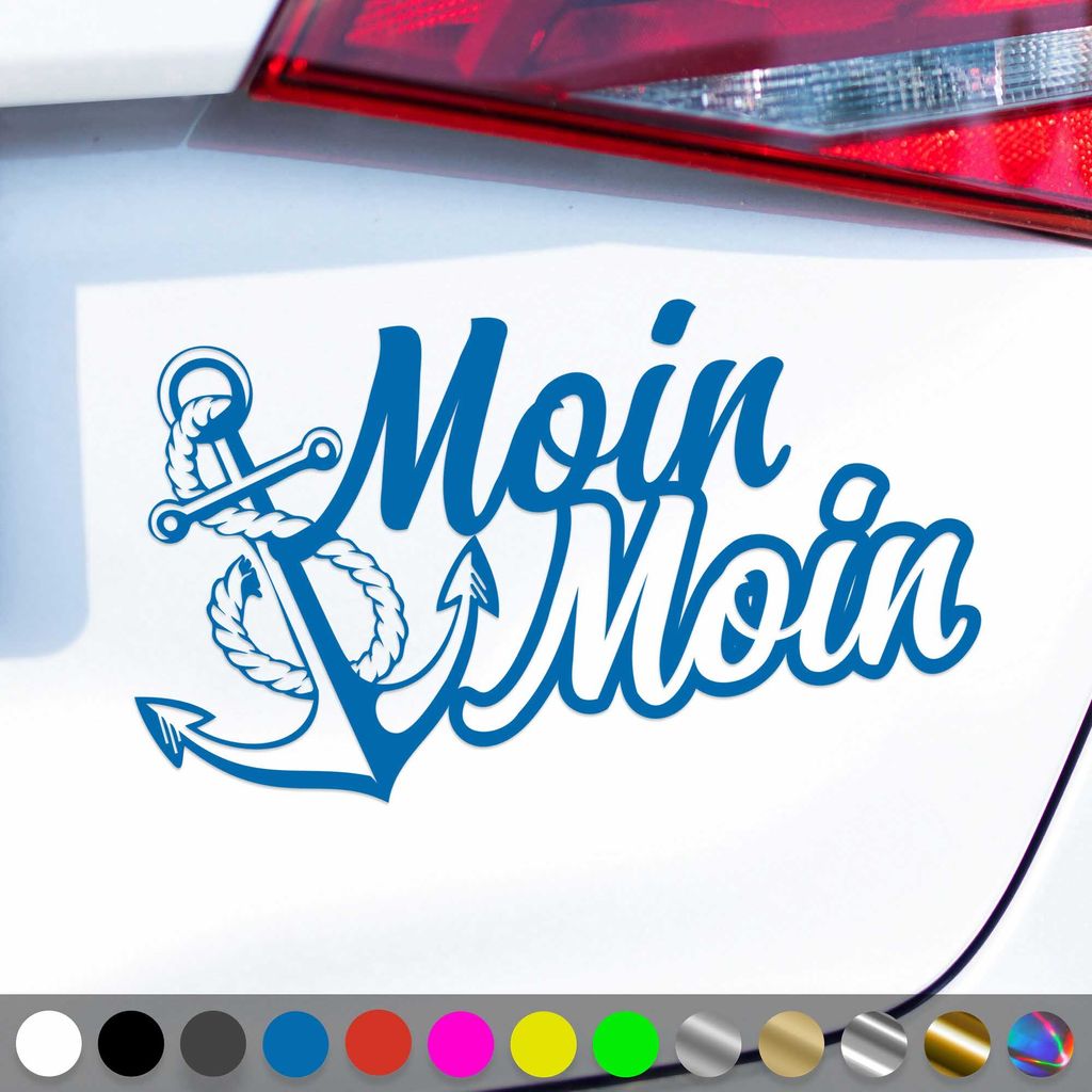 PantherPixel Moin Moin Aufkleber Anker Nordsee Ostsee Küste Sticker Auto Geschenkidee Farbe Blau