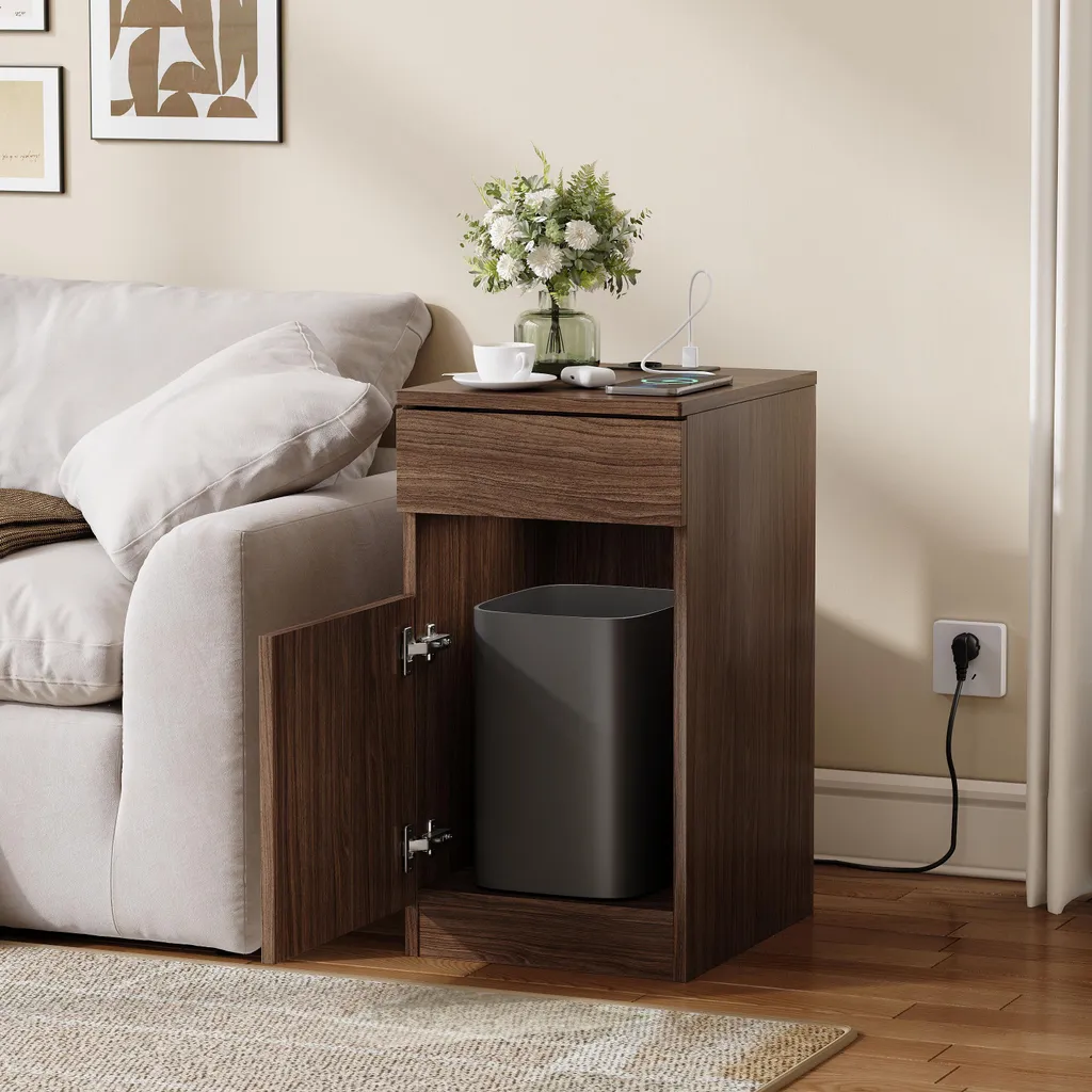 Table de nuit connectée aspect noyer avec multiprise et ports USB-C - 3