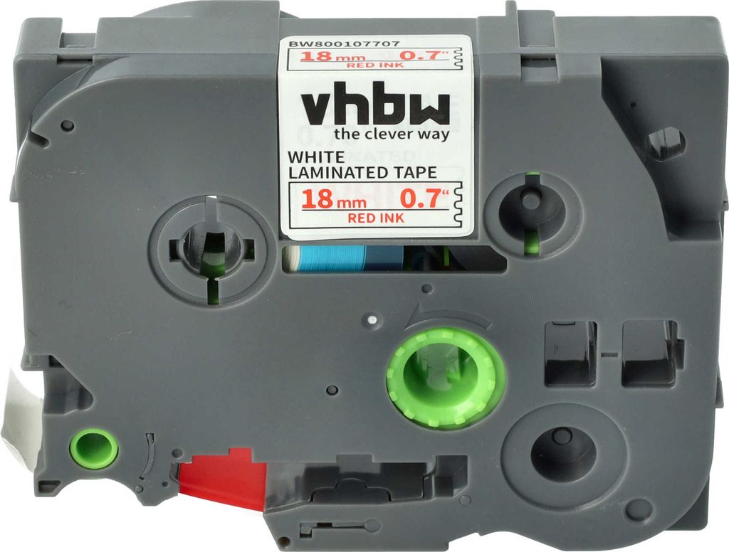 vhbw Schriftband-Kassette kompatibel mit Brother PT 9600, 9400, 9200 PC, 9500 PC, 9700 PC Etiketten-Drucker 8m x 18mm Rot auf Weiß, Kunststoff